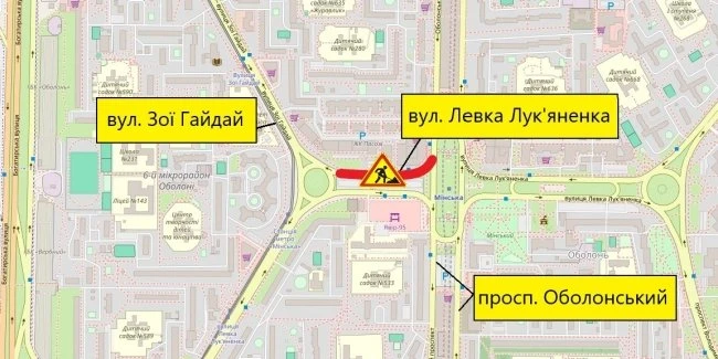 Із 30 липня до 1 вересня частково обмежуватимуть рух транспорту в Оболонському районі